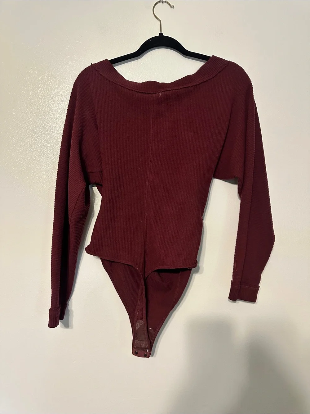 Free People Lovin’ This Feeling Waffle Bodysuit in Fig Jam XL NWT